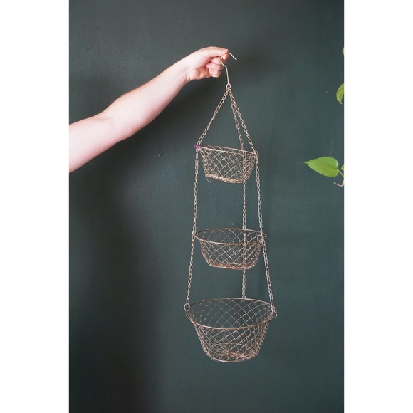 Vintage Other - vtg mid century modern gold hanging fruit basket
